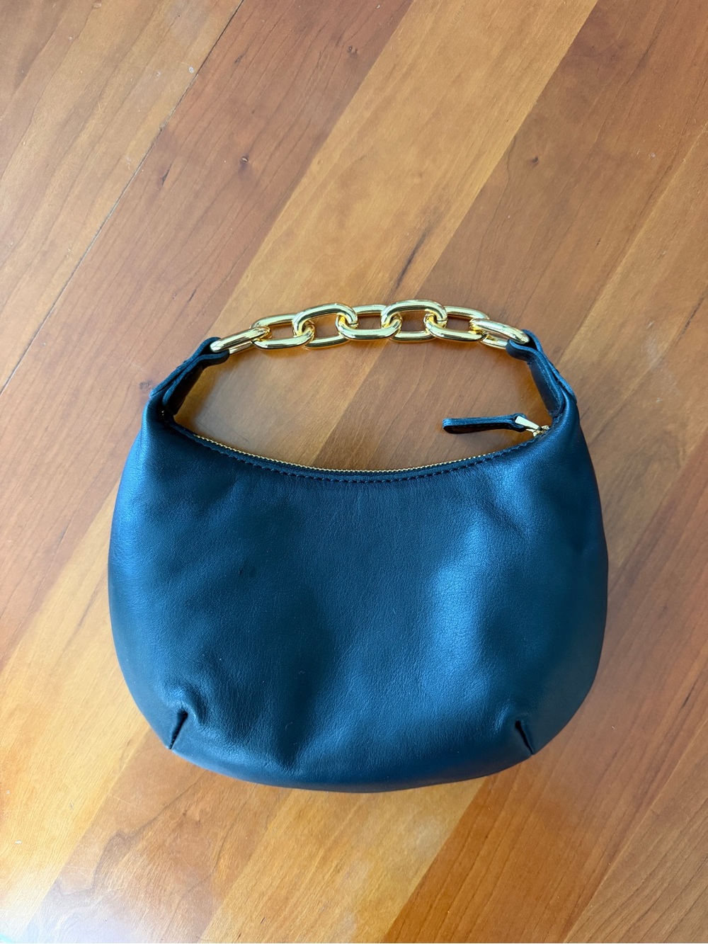 Madewell Black Leather Hobo Bag with Gold Chain Handle